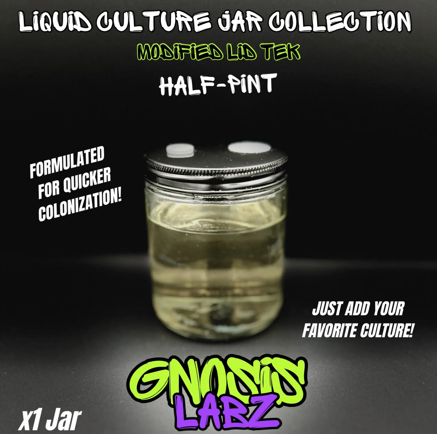 Sterilized Liquid Culture Solution Half Pint Jar -Modified lid with Injection Port and Filter Patch! Ready to Inoculate right away!