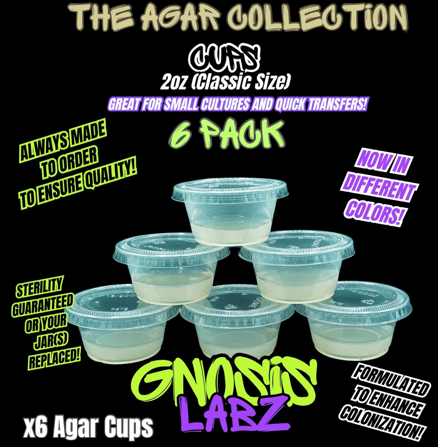 6 Pack of 2oz Agar Cups - Sterilized Agar Media - Great for Small Cultures (Buy more save more!)