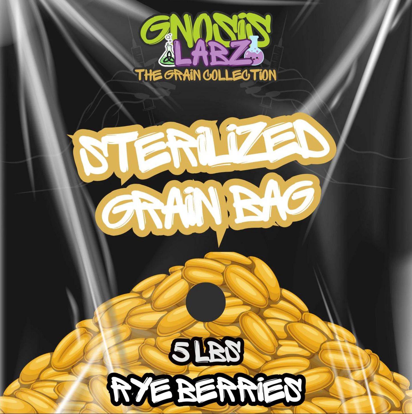 Sterilized Grain Bag 5lb (Rye Berries) - with Injection Port and Filter Patch!