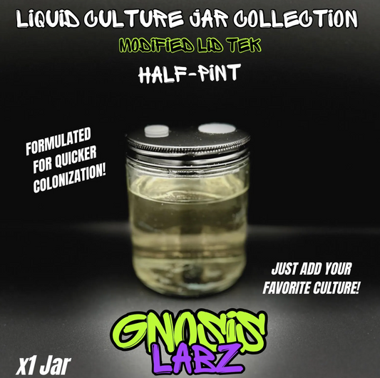 Sterilized Liquid Culture Solution Half Pint Jar  -Modified lid with Injection Port and Filter Patch! Ready to Inoculate right away!