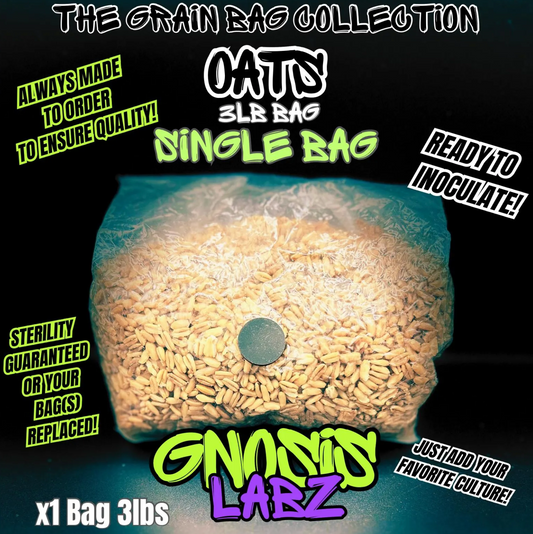 Single Bag of Sterilized Grain 3lbs (Whole Oats) - with Injection Port and Filter Patch!