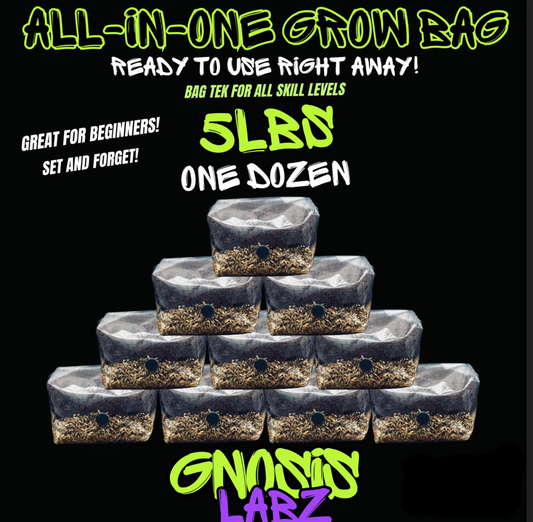 One Dozen All in One Mushroom Grow Kit Bags (5lbs) with Injection Port and Filter Patch!