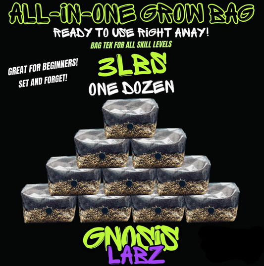One Dozen All in One Mushroom Grow Kit Bags (3lbs) with Injection Port and Filter Patch!