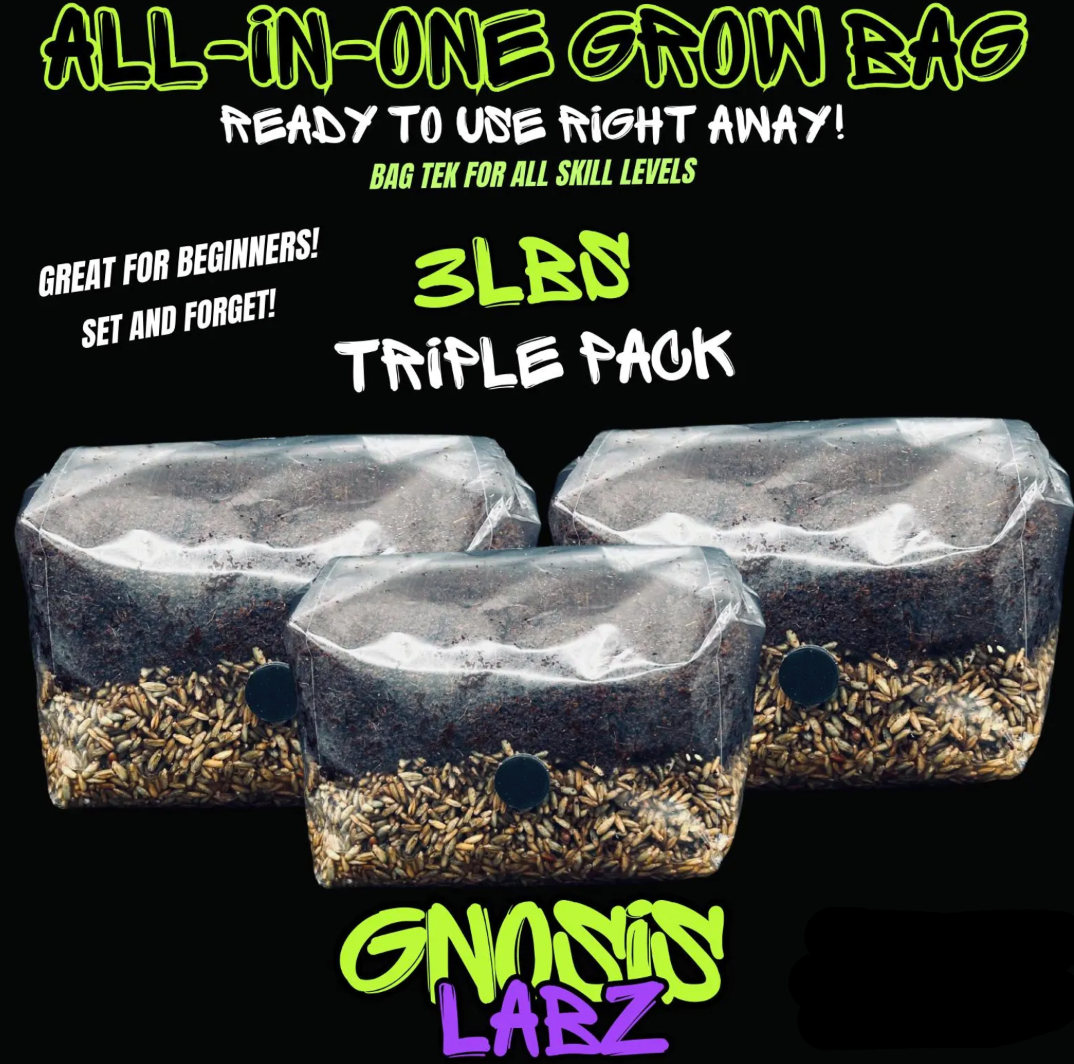 3lb All in One Mushroom Grow Kit Bag - 3Pack Bundle with Injection Port and Filter Patch! Great for most cultures!