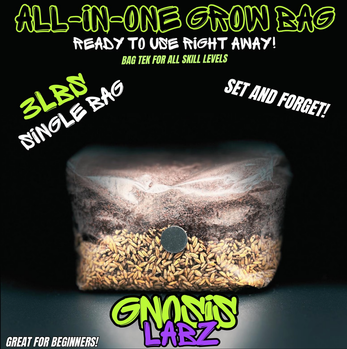 All in One Mushroom Grow Kit Bag 3lbs with Injection Port and Filter Patch! (Single Bag)
