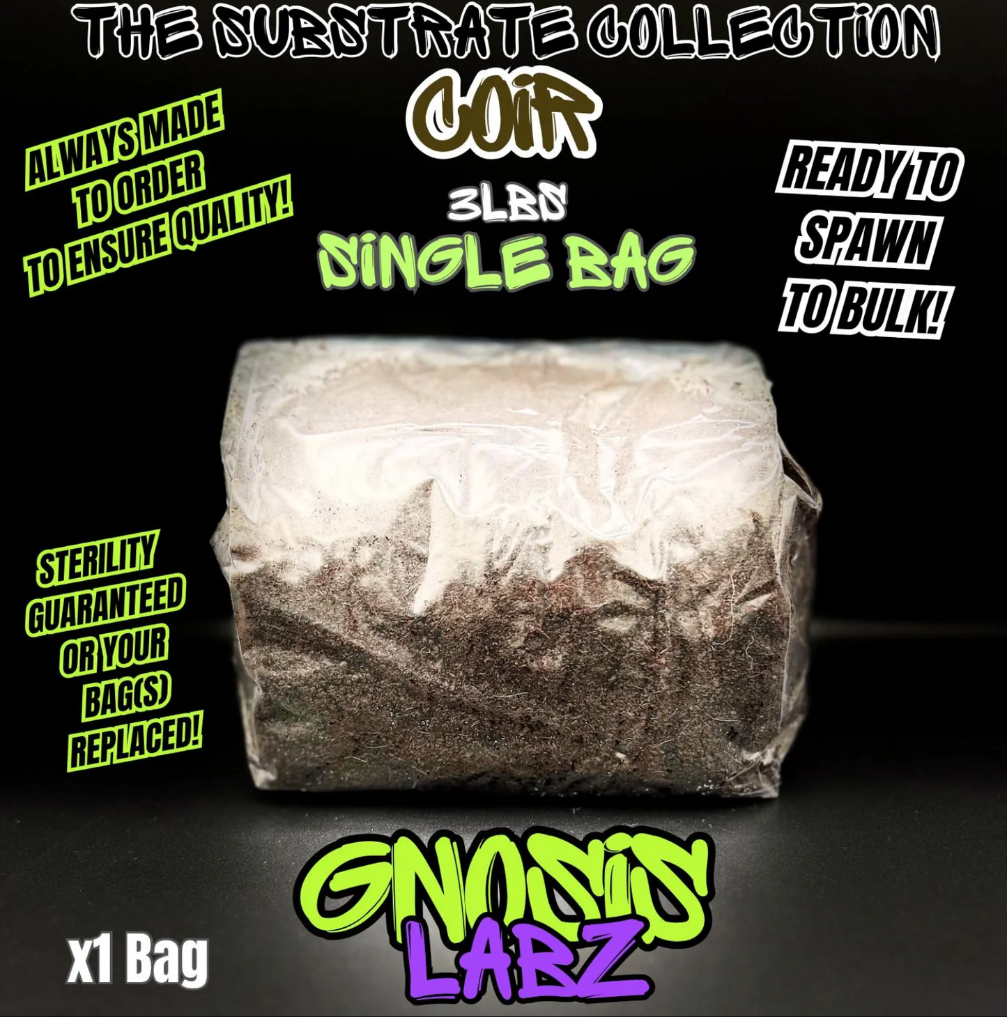 3lb Bag of Organic Coco Coir Substrate - Sterilized and Never Pasteurized for Best Quality! Ready to Spawn to Bulk!