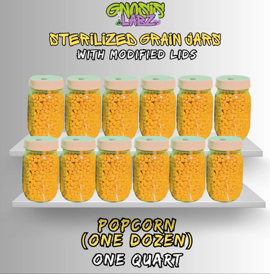 Sterilized Popcorn Quart Jars (One Dozen) Includes Modified Lid with Injection Port and Filter Patch!