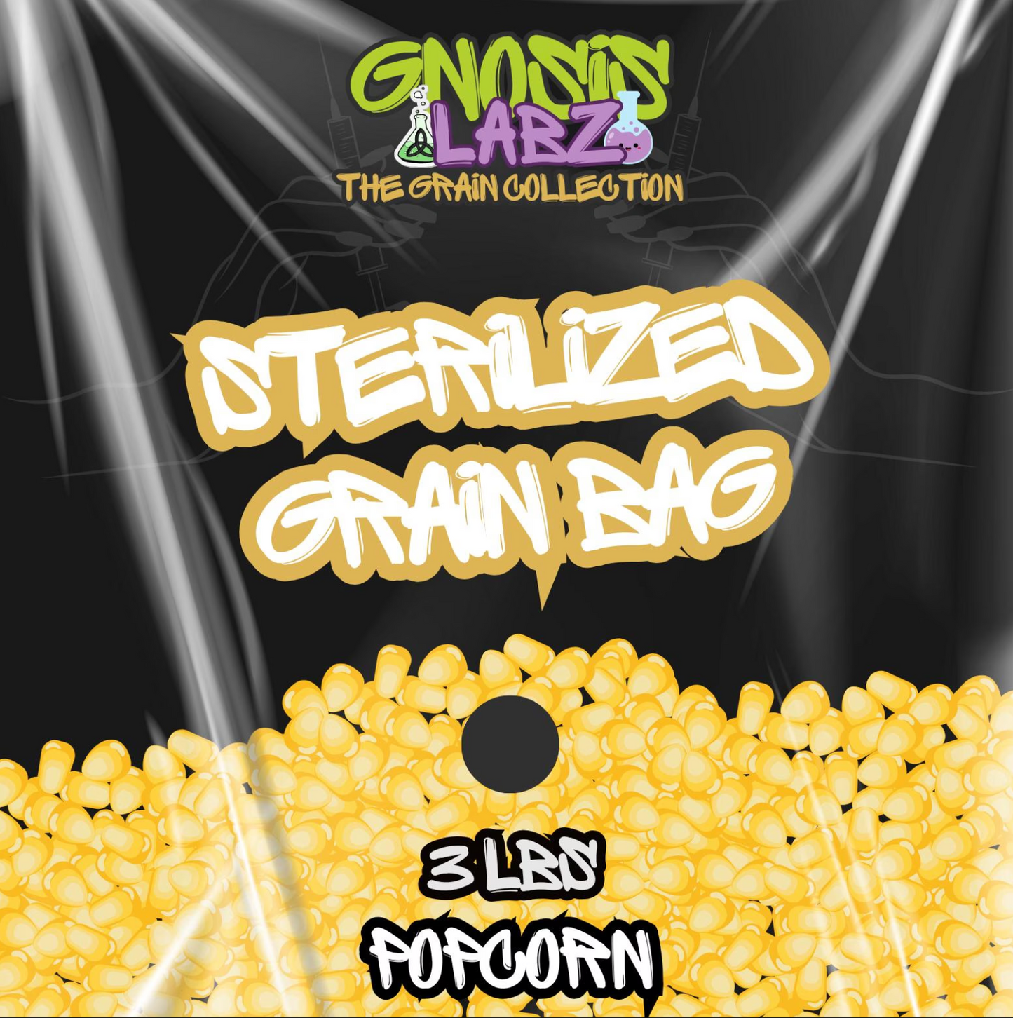 Sterilized Grain Bag 3lb  (Popcorn) - with Injection Port and Filter Patch!