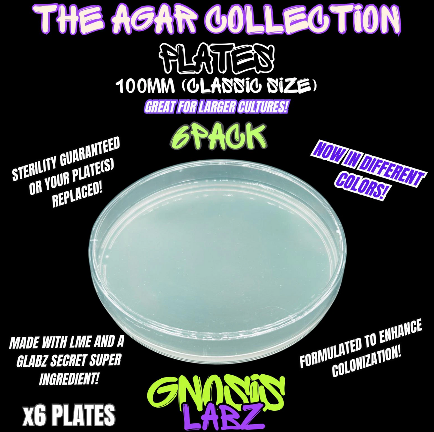 6 Pack of 100mm Agar Plates - Sterilized Agar Media Petri Dishes - Great for Larger Cultures