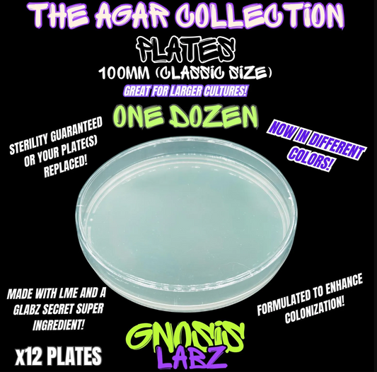 One Dozen 100mm Agar Plates - Sterilized Agar Media Petri Dishes - Great for Larger Cultures (Different Colors Available)