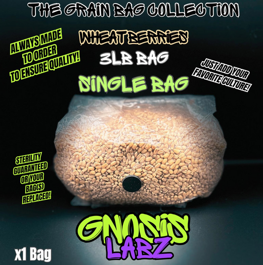 Sterilized Grain Bag 3lb (Wheat Berries) - with Injection Port and Filter Patch!